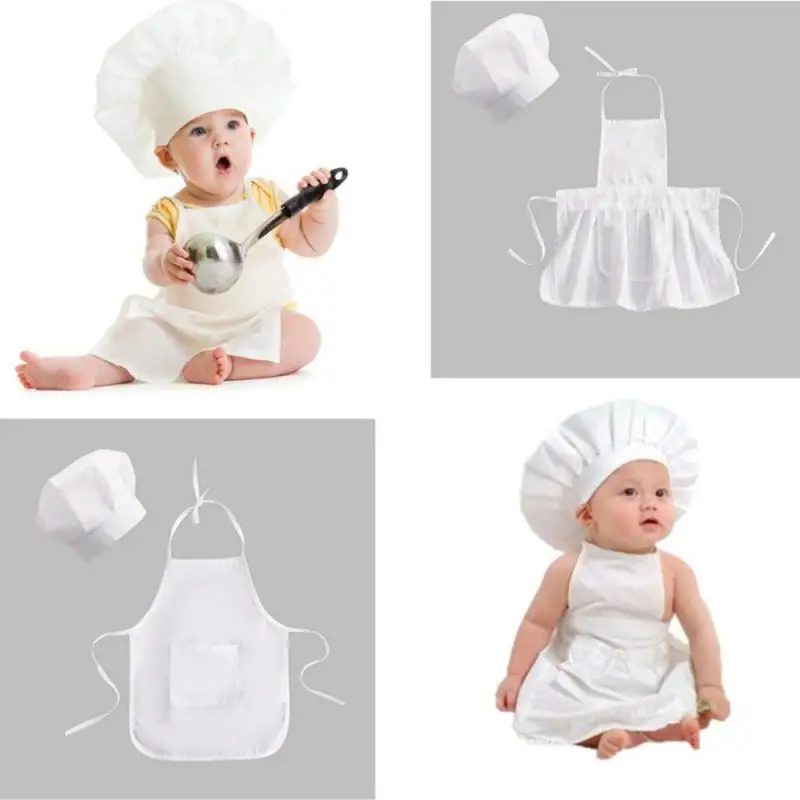 

Cute Baby Chef Apron&Hat For Kids Costumes Cotton Blended Chef Baby White Cook Costume Photos Photography Prop Newborn Hat Apron