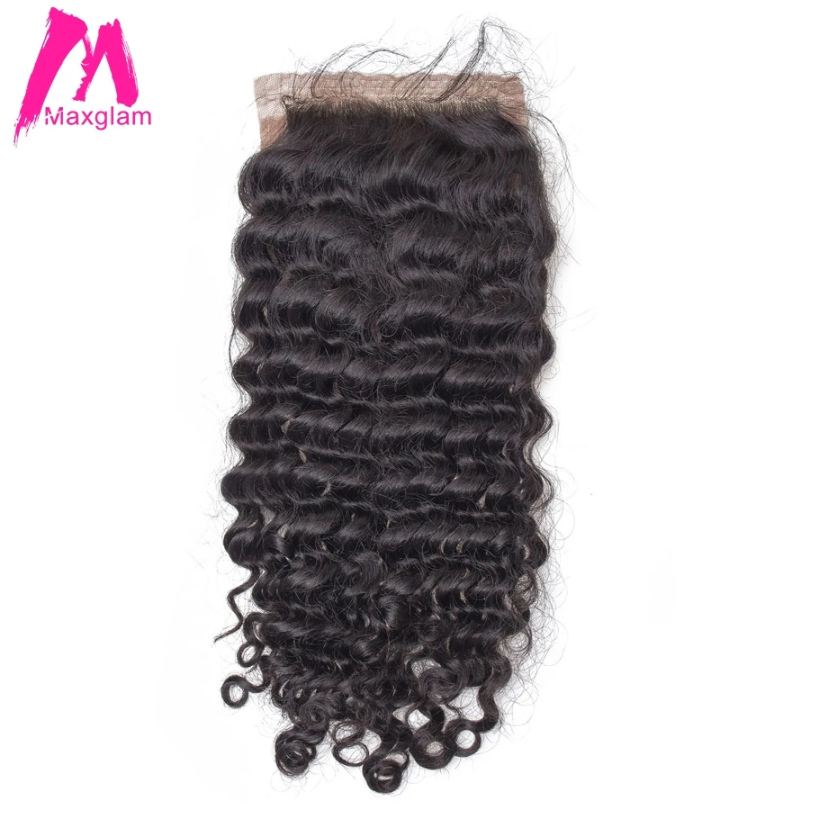 Maxglam шелковая основа Закрытие с волосами младенца бразильские глубокая волна Remy