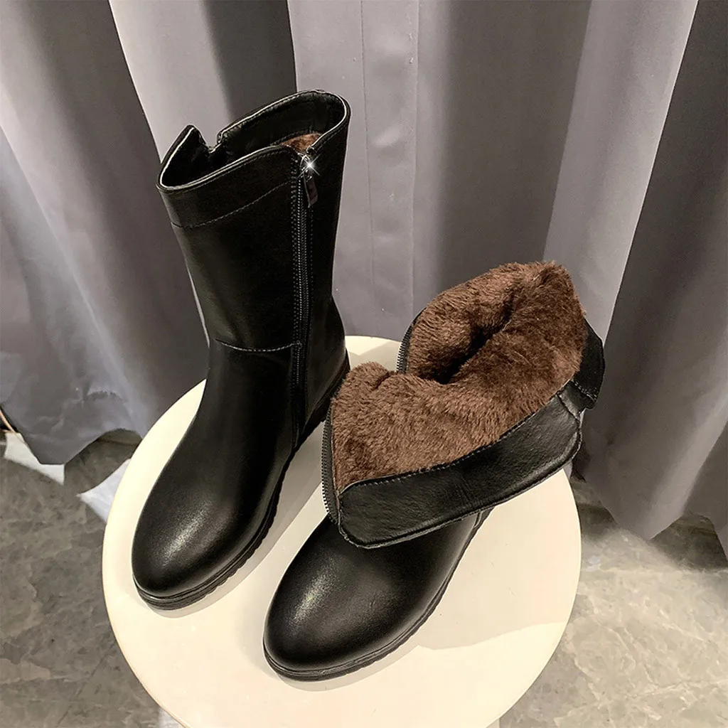 2019 г. Модные кожаные ботинки женские осенне зимние средней длины Дамская обувь на