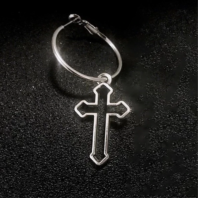 

Punk Hollow Cross Pendant Dangle Earrings for Women Minimalist Silver Color Round Circle Drop Dangle Earring Ear Jewelry Gifts