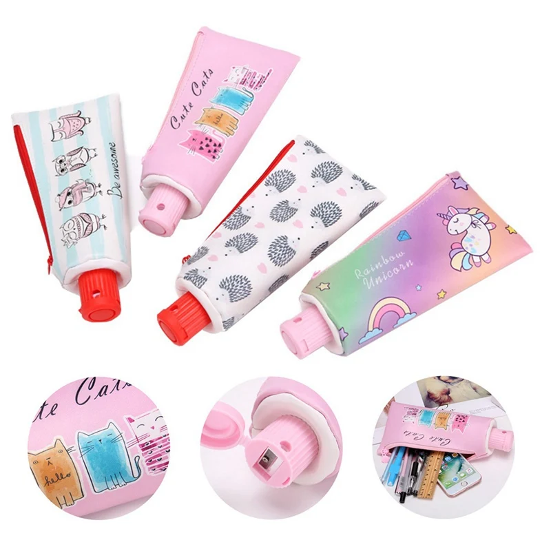 Мультяшный Единорог Сова Кот Зубная паста Форма пенал Чехол большой емкости