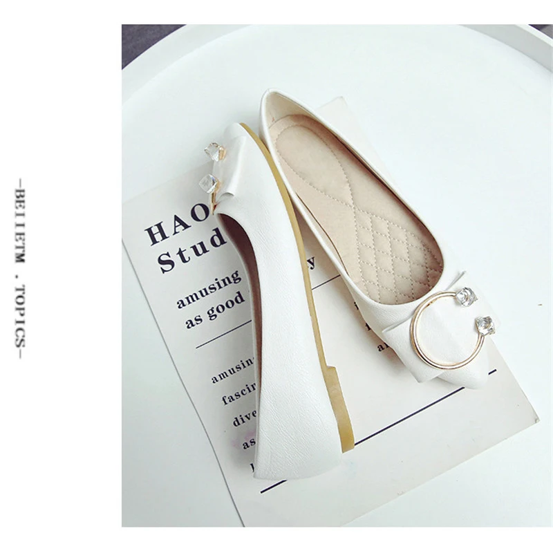 

CEYANEAOWomen Slip On Fashion Shoes Crystal Flats Loafers Female Bow Flat Shoes Lady Casual Footwear Office Work Shoes Plus Size