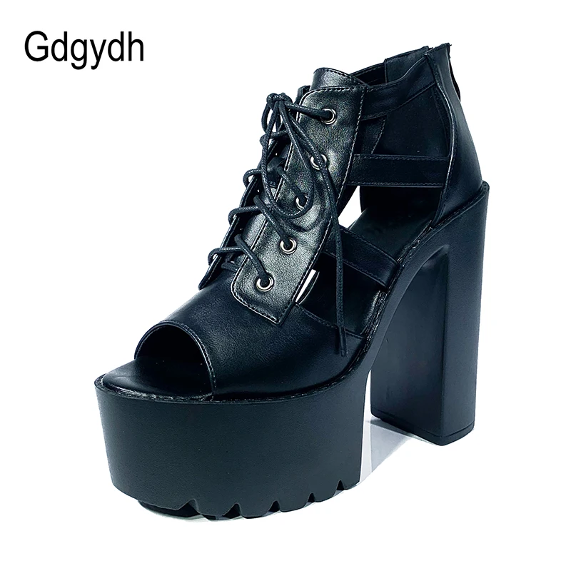 Женские босоножки на платформе Gdgydh черные обувь в готическом стиле очень высоком