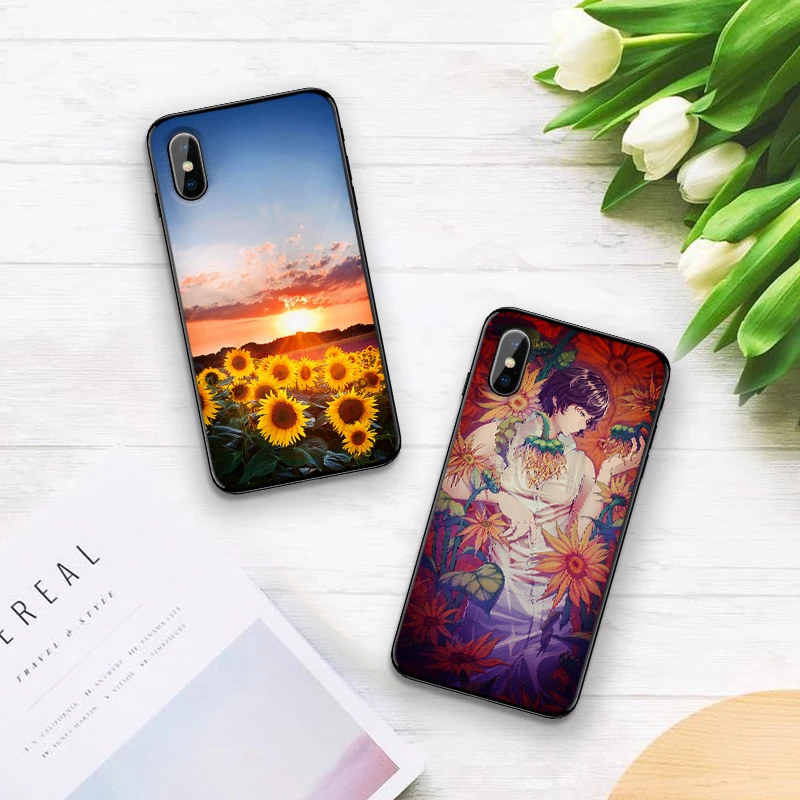 Подсолнух для iPhone X XR XS MAX Мягкая силиконовая задняя крышка Apple 8 7 6 S Plus чехол