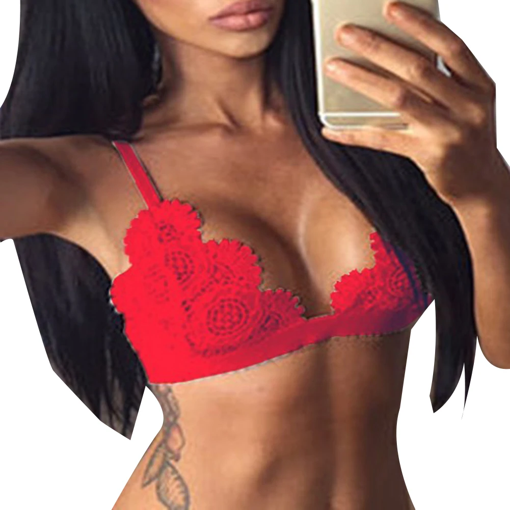 Женское пикантное нижнее белье без стального кольца с пуш ап однотонное ажурное