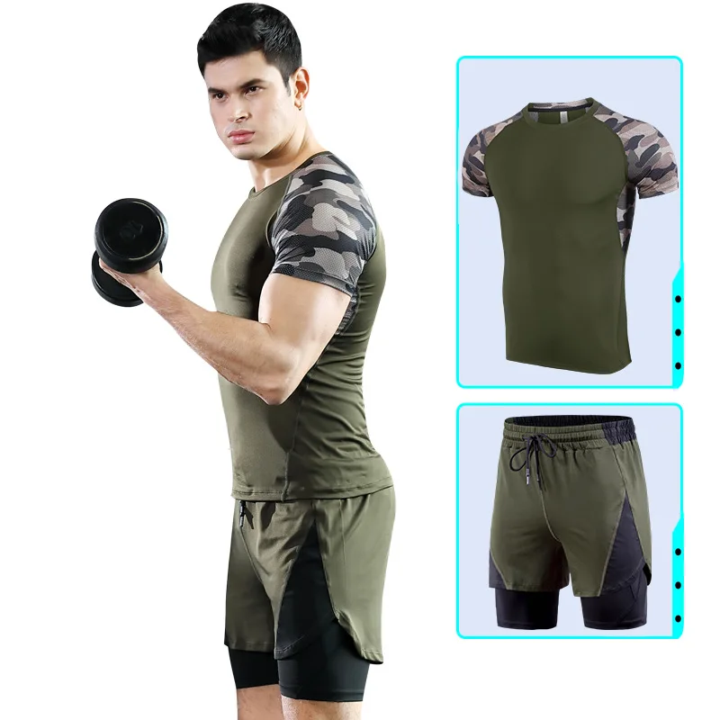 

Men Summer Sports Suit High Elastic Quick-drying Breathable Fitness Clothing Two-piece Outdoor Basketball Shorts Running Suit