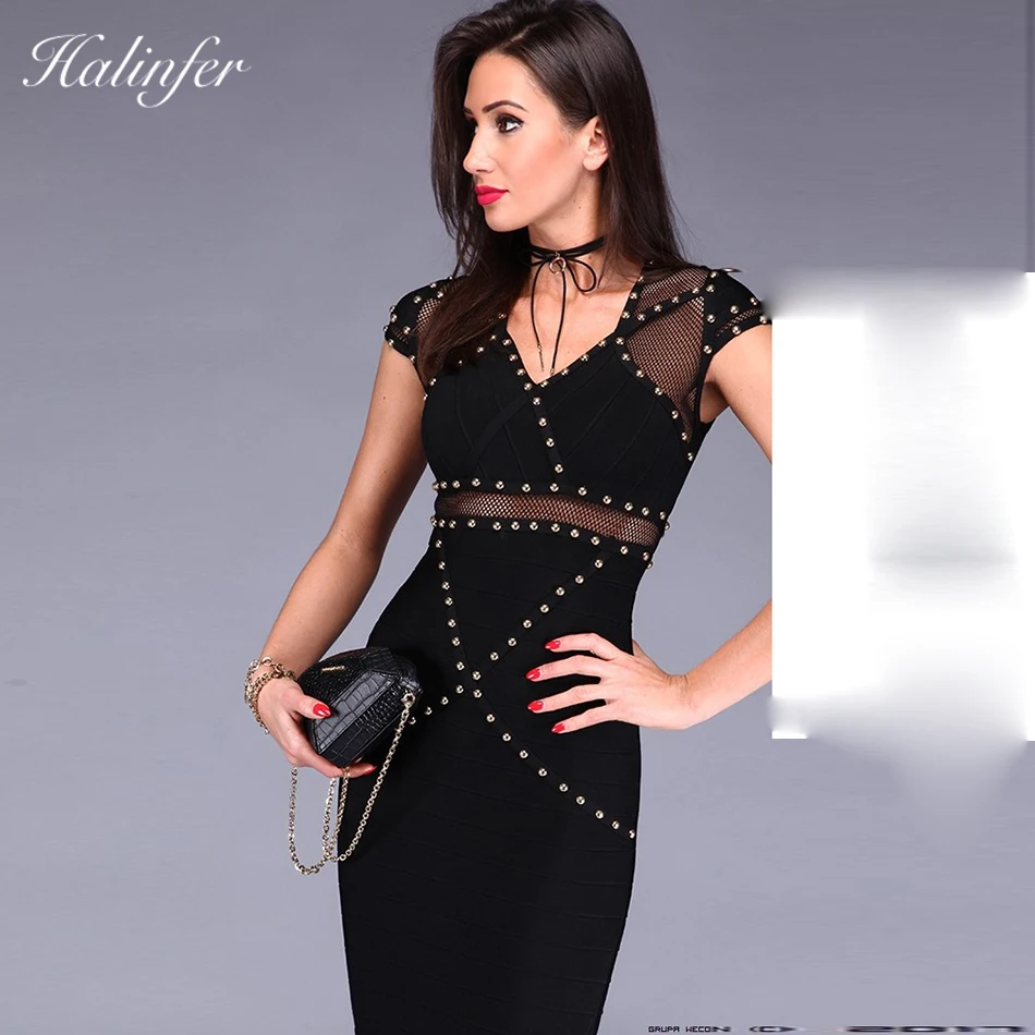 Halinfer 2018 осеннее Сексуальное Женское Платье черное с v-образным вырезом
