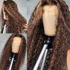 Хайлайтер, вьющиеся передние парики на сетке, коричневые светлые человеческие волосы, парик с застежкой 4x4, 180% перуанские волосы без повреждений, волнистые парики на сетке для женщин