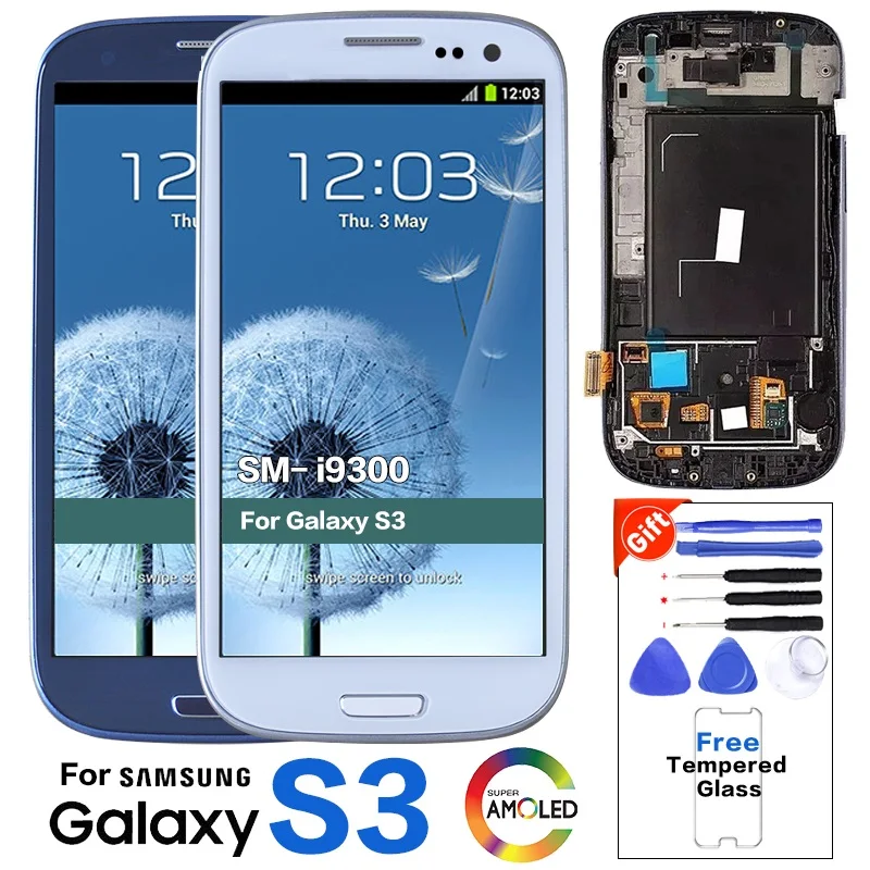 Сменный ЖК дисплей AMOLED для Samsung Galaxy SIII S3 i9300 с рамкой дигитайзер сенсорного экрана