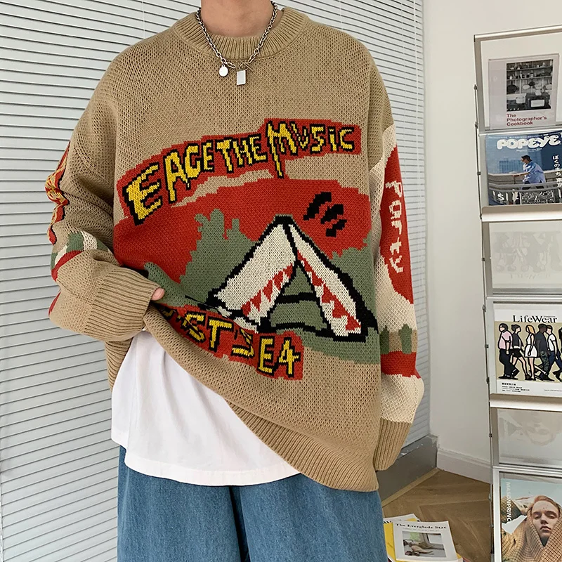 Мужской осенне-зимний вязаный свитер в японском стиле Харадзюку | Мужская одежда