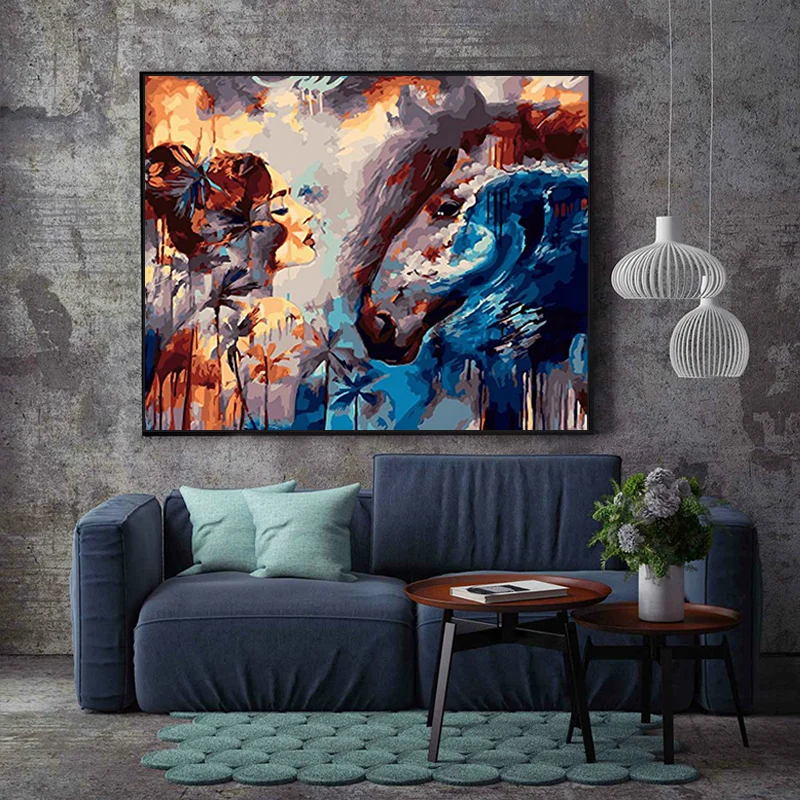 Diy paint by numbers picture drawing with kits beauty and the Beast hand-painted decompression Decorative hanging pai | Дом и сад