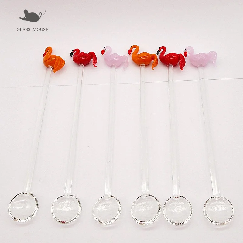 

6Pcs Flamingo Figurine Glass Coffee Spoon Clear Long Handle Coffee Scoop Dessert Coffee Scoops Kitchen Accessories Tea Spoon