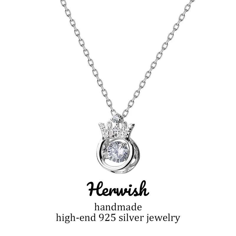 

Herwish Beating Heart Crown Pendant Necklace Women 925 Sterling Silver Romantic Necklace Jewlery Perfect Gift