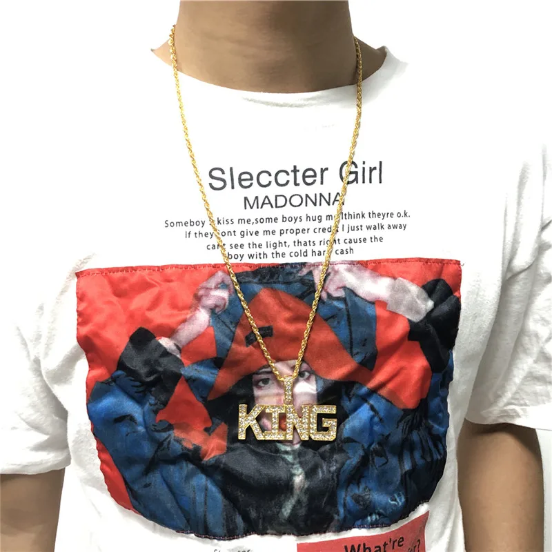 Ожерелье в стиле хип-хоп с золотой надписью Queen King золотая цепочка