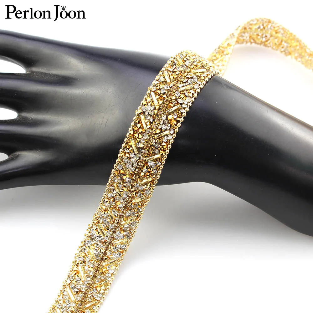 1 yard New 1.8cm Wide gold gue Rhinestone Tape Hot Crystal Webbing Geometric Design Clothing Decoration Accessories TR056 | Дом и сад