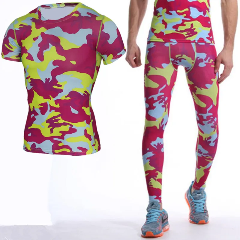 Мужской спортивный костюм компрессионный для фитнеса бега футболка с коротким
