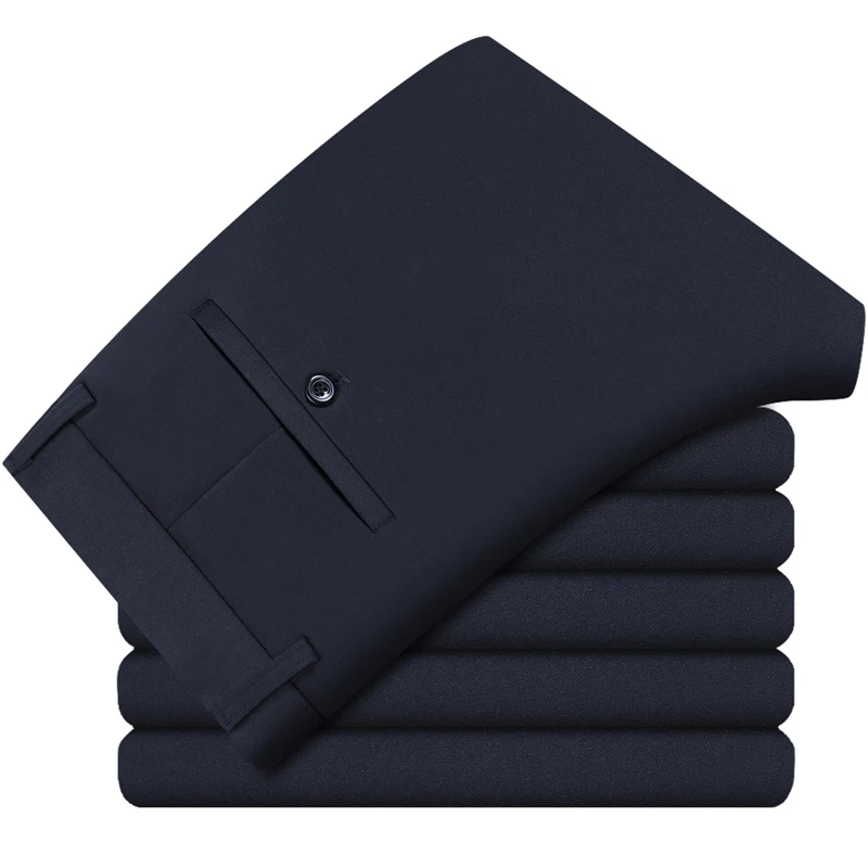 

Loldeal Men Suit Pants Straight Leg Solid Color High Waist Non-iron Business Casual