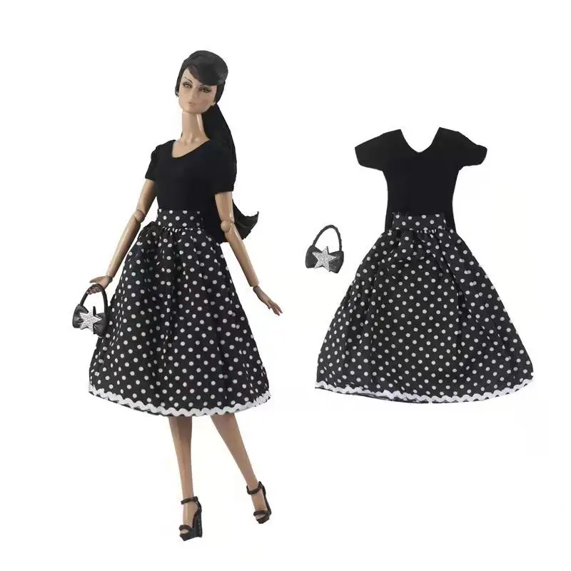 1/6 BJD Кукла Одежда классического черного цвета в горошек с цветочным узором