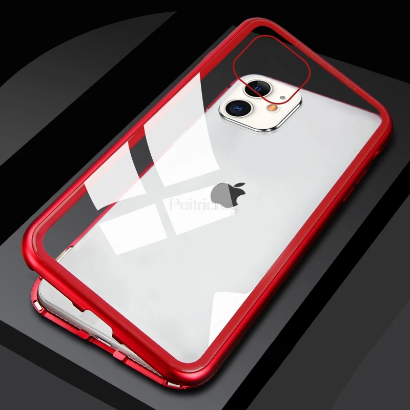 Red Magnetic Adsorption Metal Case For iPhone 11 Pro X XS Max Tempered Glass Back Magnet Cover For iPhone 6 6s 7 8 Plus 11Pro Cover - Цвет: Red