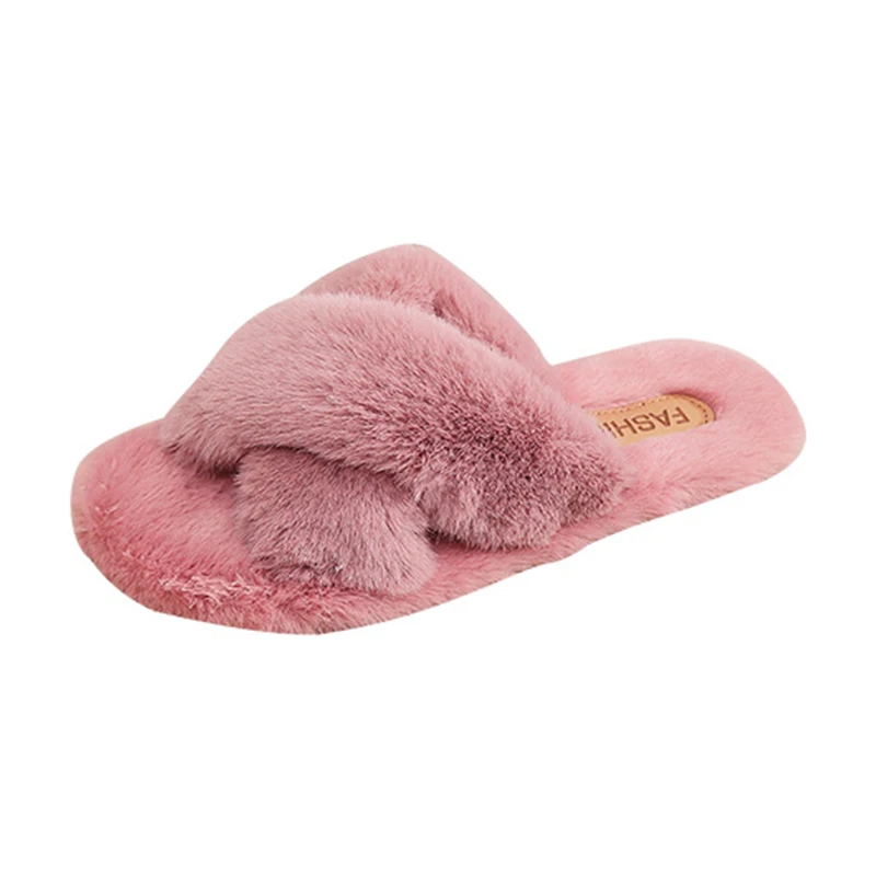 

2021 Woman Slip on Flats Female Slides cozy home furry slippers Winter Women House Slippers Faux Fur Fashion Warm Shoes