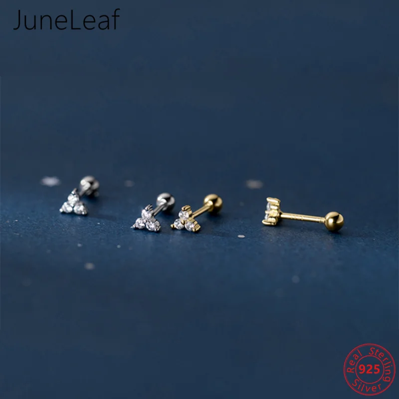 

JuneLeaf LuxuryGenuine 925 Sterling Silver Romantic Three Petal Flower Mini Cute Stud Earrings For Women Girl Party Jewelry