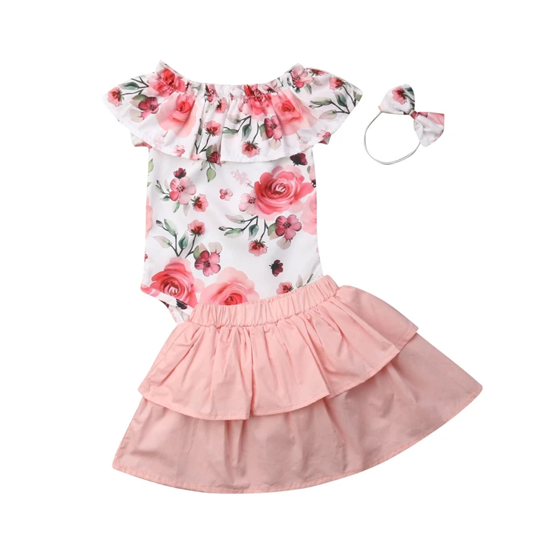 

AA 3Pcs Baby Girl Clothes Floral Newborn Clothing Romper Jumpsuit+Tutu Skirt+Headband Baby Girl Clothes Summer Infant Outfits