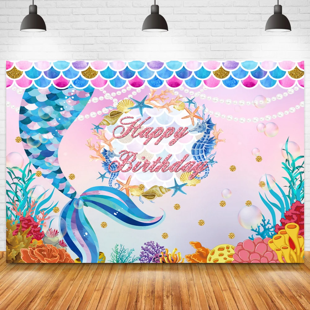 

Фон для фотосъемки девочек с изображением русалки на день рождения под морем хвост рыбы торт Декор для стола детский душ фон для фотостудии