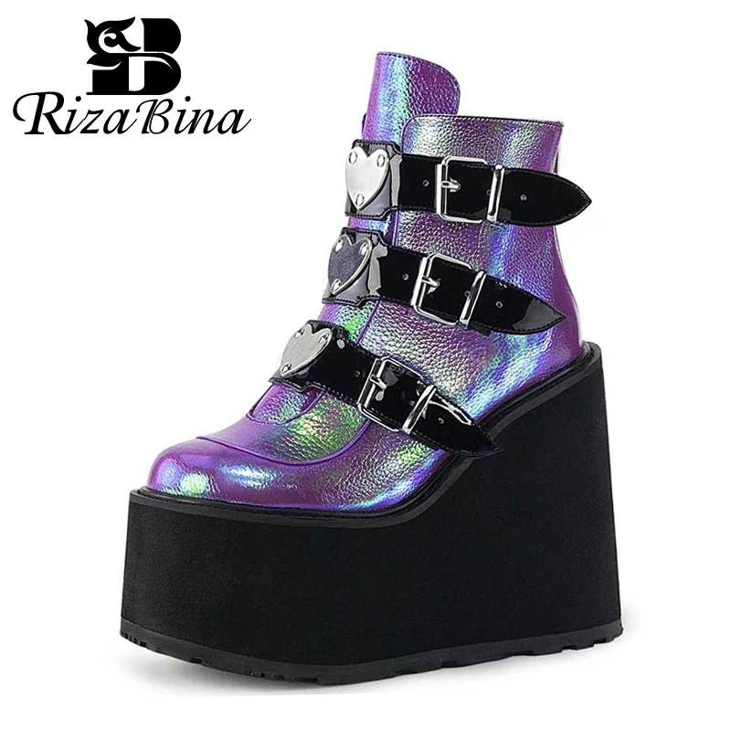 RIZABINA/Размеры 35 43 Женские ботильоны Зимняя обувь на высокой платформе и танкетке