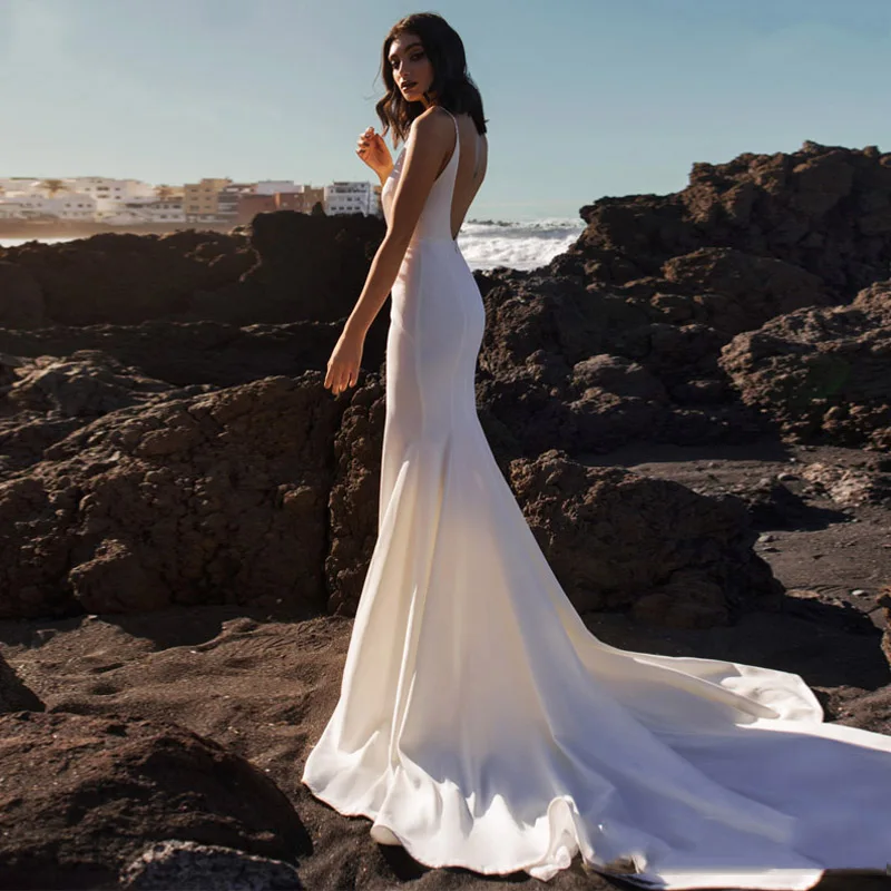 Сексуальное вечернее платье русалки V образный вырез открытая спина Формальные