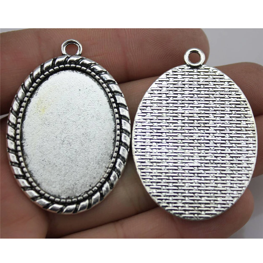 

WYSIWYG 3pcs 25x35mm Inner Size Antique Silver Color Oval Shape Cameo Cabochon Base Setting Charms Pendant For Jewelry Making