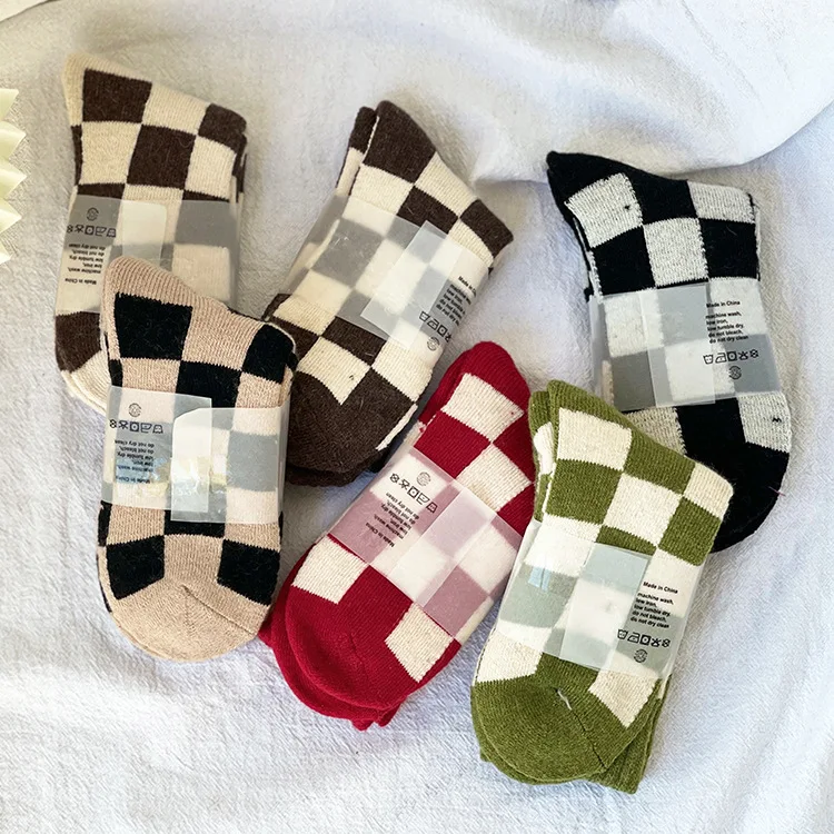 

6 парт/лот винтажные Клетчатые Шерстяные носки женские средней толщины женские носки в японском стиле Осень-зима
