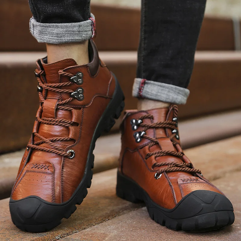 Мужские ботинки из натуральной кожи ботильоны высокого качества мужская обувь