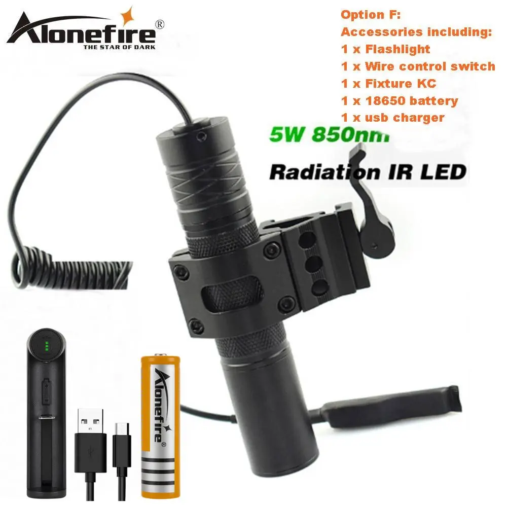 AloneFire 5 Вт фонарь 850nm Zoom инфракрасное излучение IR светодиодный светильник ночного видения, походный светильник, охотничий фонарь, ИК-лампа, светодиодный IR01 - Испускаемый цвет: Option F