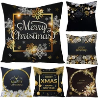 black series christmas cushion cover golden snowflake bell pillow case home decor linen pillowcase four season sofa pillow cover