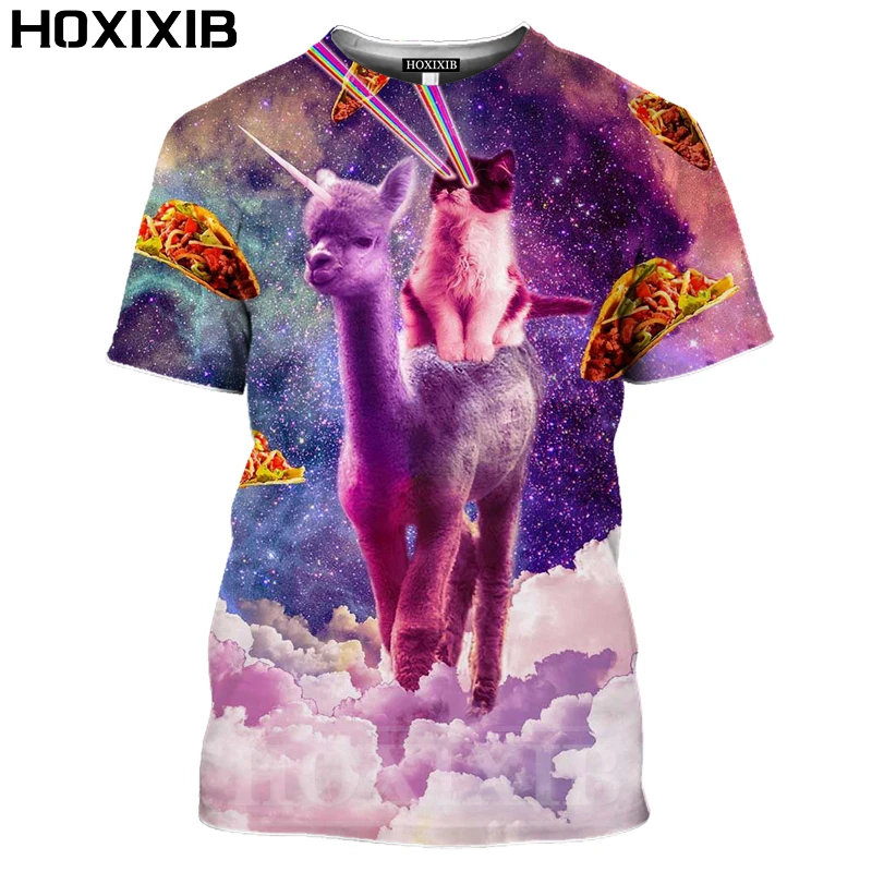Футболка hoxib с 3D рисунком молнии и кота женская уличная одежда косплей космос DJing