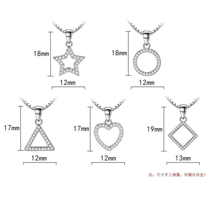 

IHUES 925 Sterling Silver 5 Modle Crystal Zircon Star Heart Circle Square Pendant Necklace For Women Chain Necklace