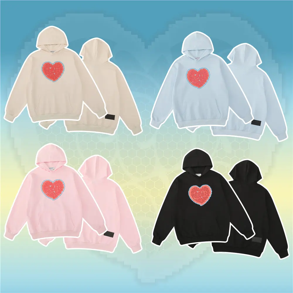 

Men's Hoodies Foaming Heart Printing Harajuku Cotton Streetwear Oversized 2021 Autumn Women's Sweatshirts Clothing with Pockets