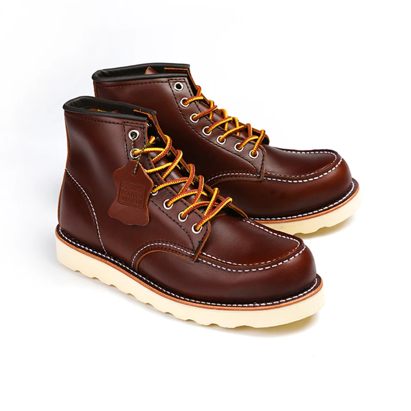 

New Designer Vintage Men Shoes Wings Genuine Leather Ankle Boots Mens Dress Boots Goodyear Welted Red Motorcycle Boots