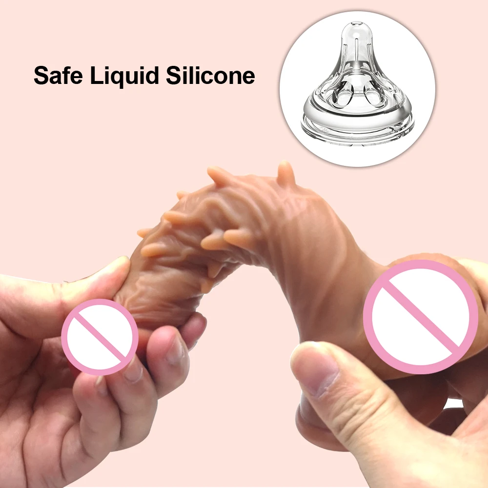 Реалистичный большой фаллоимитатор с шипами гибкий пенис член присоской