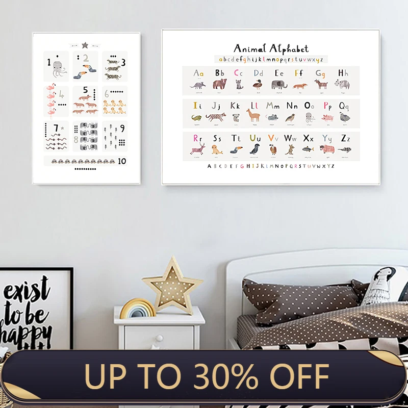 

Animal Alphabet Nursery Child Poster Wall Art Canvas painting Enlightenment Painting Nordic Kid Baby Bedroom Decoration Picture