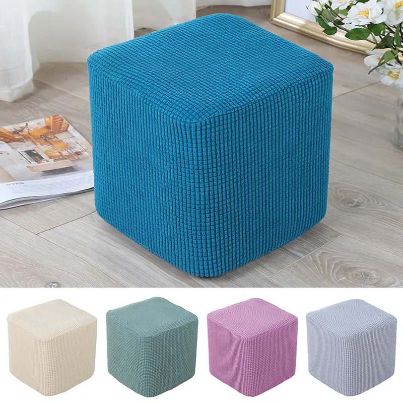 Universal Stool Protector Thick Solid Color Square Stool Covers Thick Stretch Knitting Seat Covers Living Room Chair Cover