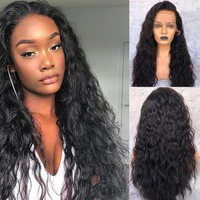 free shipping black water wave synthetic lace front wig baby hair wave heat resistant fiber hair half hand tied wig