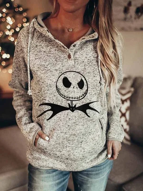 

Mandylandy Autumn and Winter Long Sleeve Halloween Printed Hooded Sweatshirts Women's Casual Pocket Loose Hooded Tops