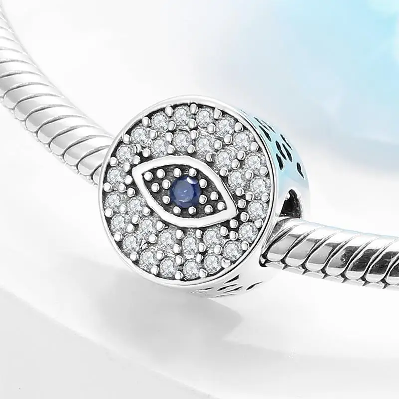 Authentic 925 Sterling Silver Evil Blue CZ Eye Charms Round Shape Beads Fit Original European Charm Bracelets Jewelry Making | Украшения и