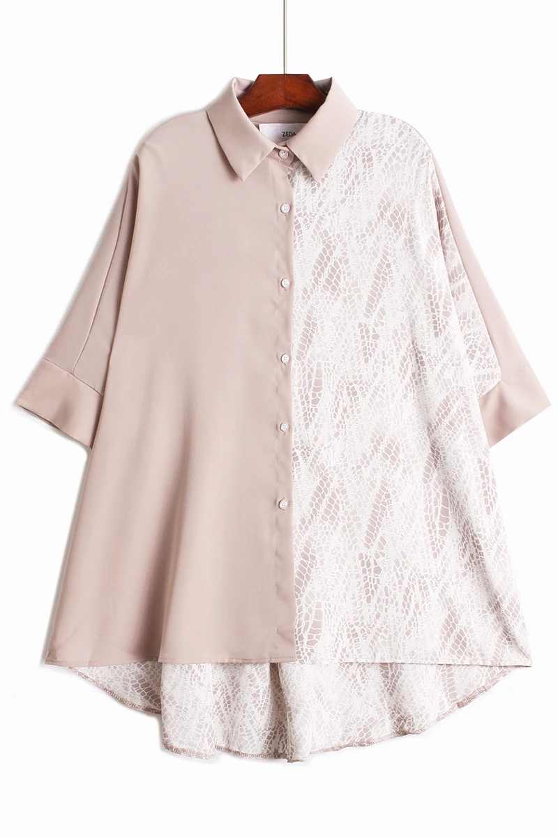 

SuperAen 2021 Fashion Asymmetric Print Half Sleeve Shirt Loose Plus Size Casual Chiffon Shirt Patchwork Women-blouses