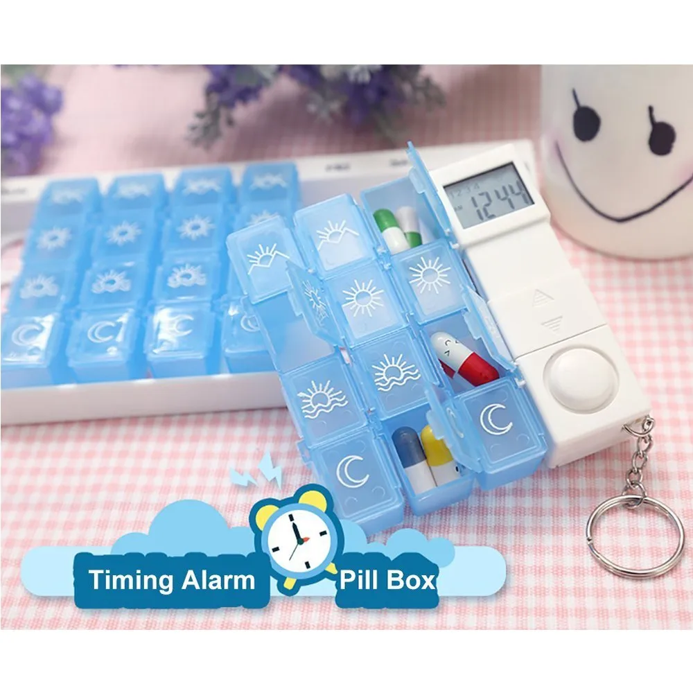 Умный Еженедельный диспенсер для таблеток с будильником прозрачная коробка AM/PM