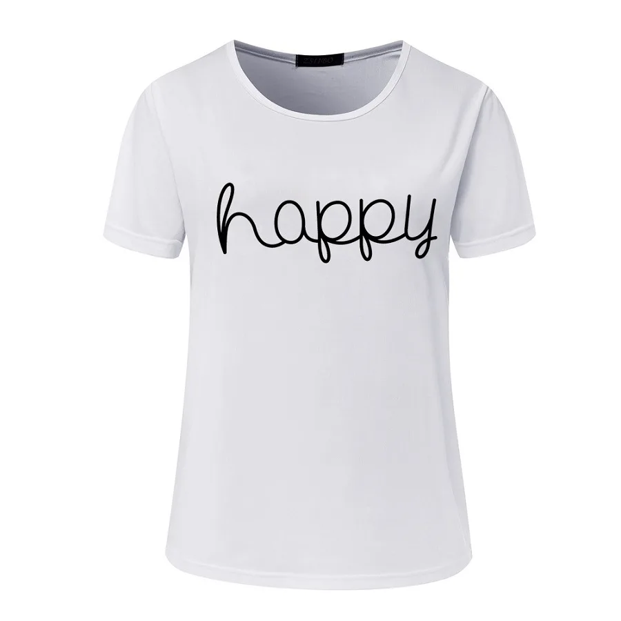 Женская Винтажная футболка с надписью happy недорогая летняя vestidos ropa mujer T009 2019 |