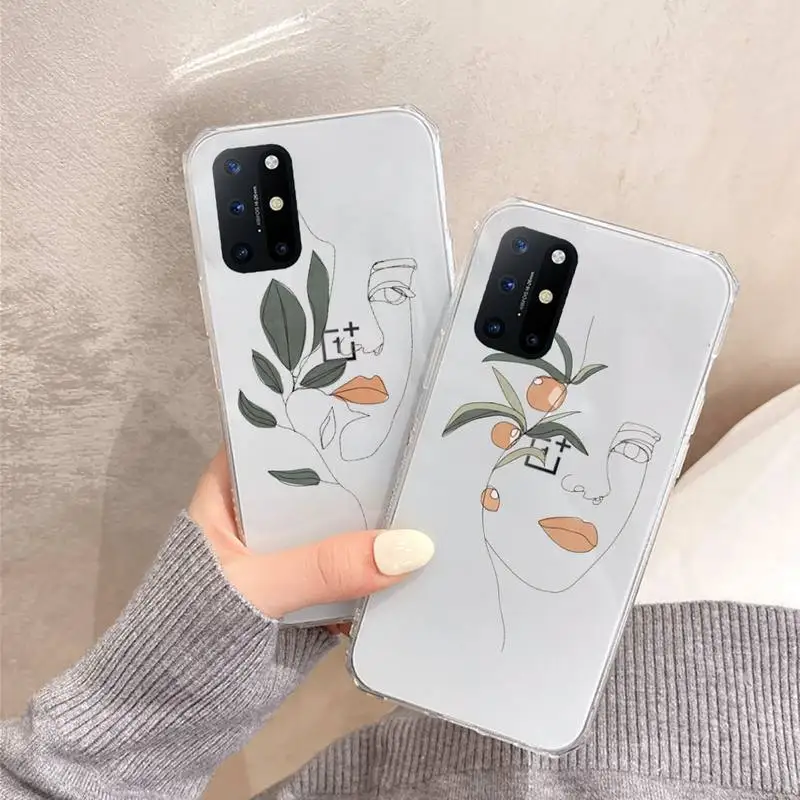 

line art human face Graffiti Fashion design Phone Case Transparent for OnePlus 7 9 8 t pro design shell coque cover
