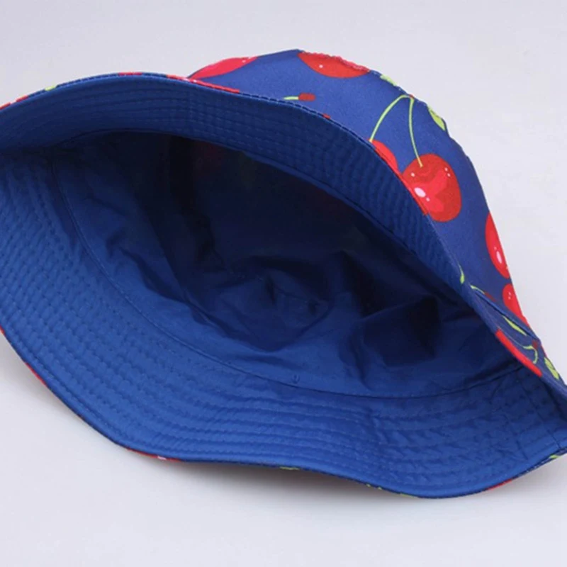 

Small Fresh Cute Cherry Male And Female Fisherman Hat Fruit Print Bucket Hats Foldable Summer Outdoor Sun Hatt Street Headwear