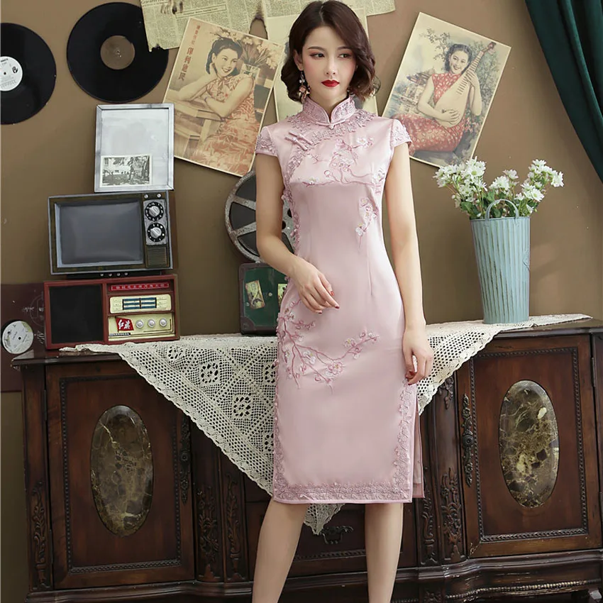 Традиционное китайское свадебное платье для женщин с цветочной вышивкой